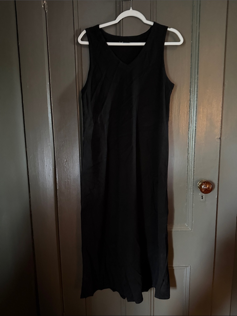 Tianello Black Tencel Rayon Sleeveless Maxi Dress M Made in USA